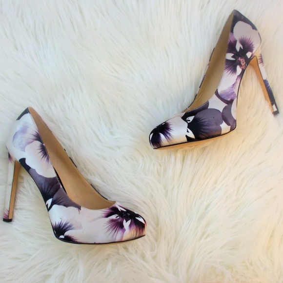 purple floral pumps
